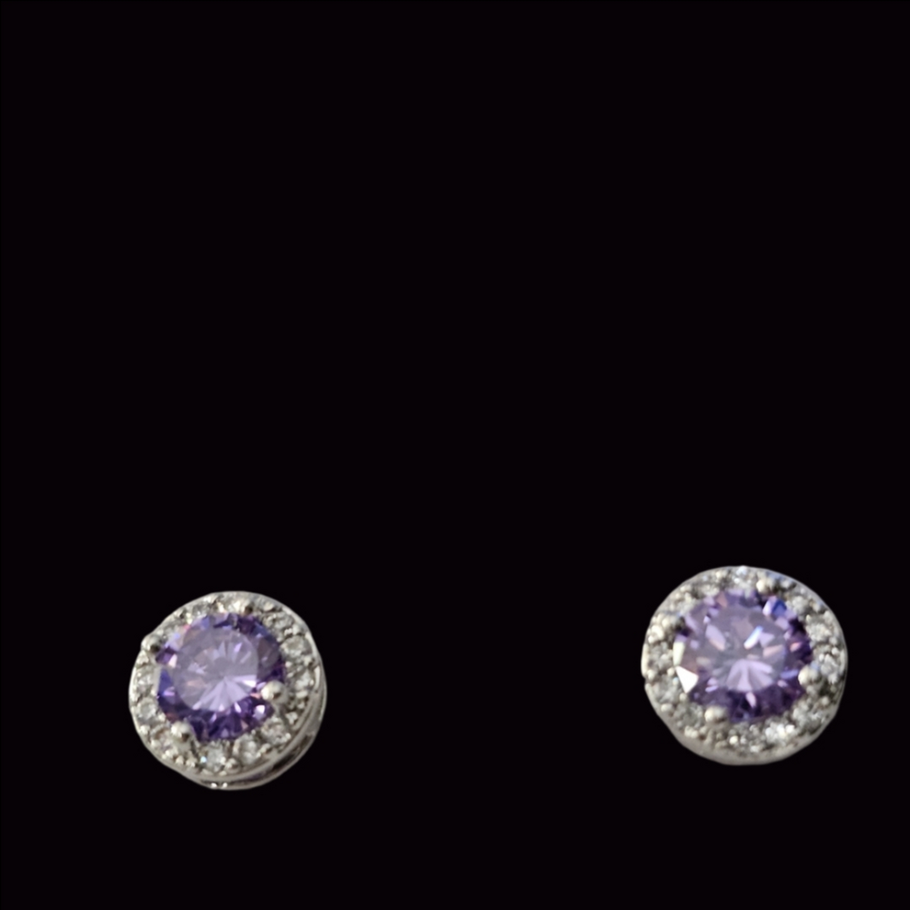 Elegant Round Halo Amethyst & White Topaz Stud Earrings